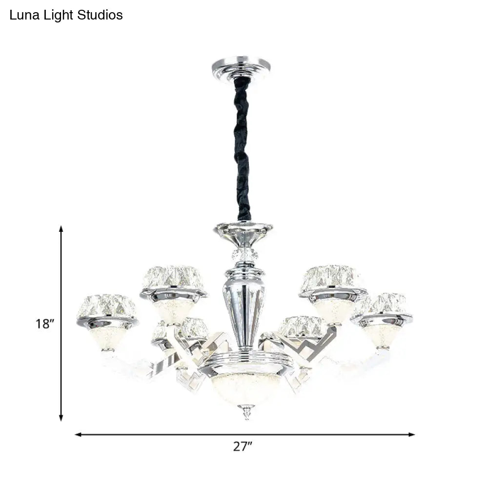 Modern 6/8 Bulb Diamond Chandelier With Crystal Suspension Pendant In Chrome