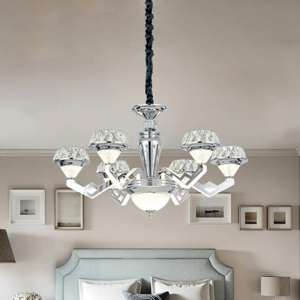 Modern 6/8 Bulb Diamond Chandelier With Crystal Suspension Pendant In Chrome 6 /