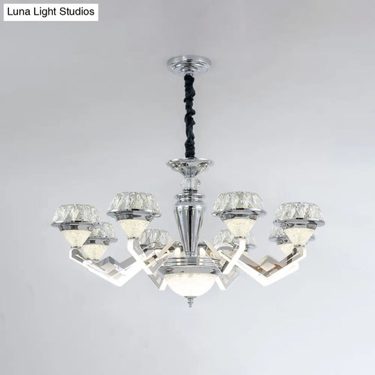 Modern 6/8 Bulb Diamond Chandelier With Crystal Suspension Pendant In Chrome