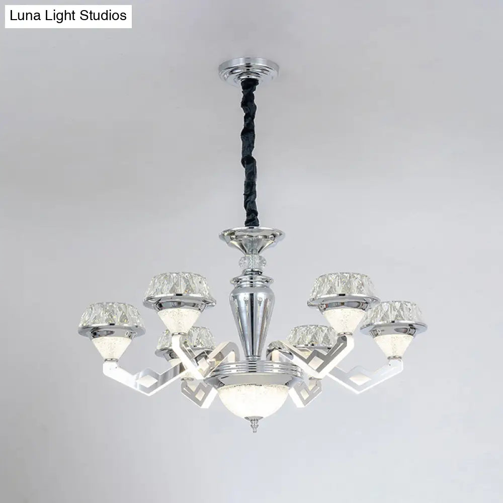 Modern 6/8 Bulb Diamond Chandelier With Crystal Suspension Pendant In Chrome