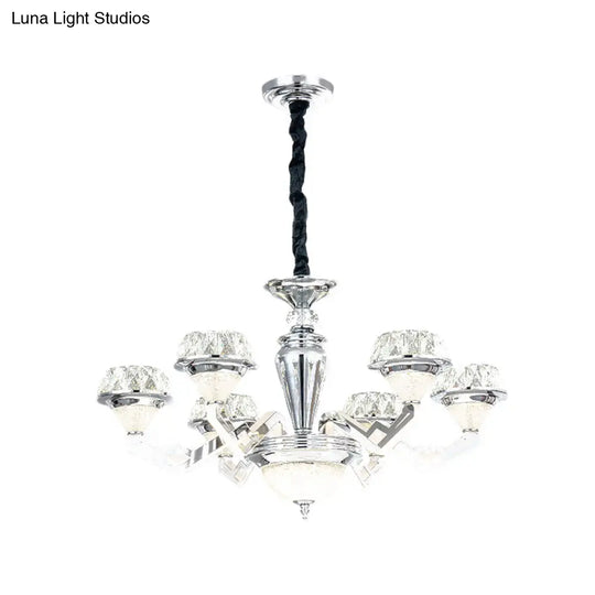 Modern 6/8 Bulb Diamond Chandelier With Crystal Suspension Pendant In Chrome