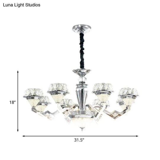 Modern 6/8 Bulb Diamond Chandelier With Crystal Suspension Pendant In Chrome