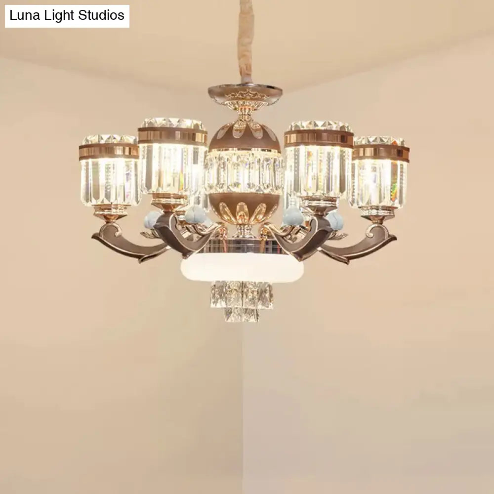 Modern 6/8-Light Gold Chandelier Pendant With Crystal Block Shade For Living Room Ceiling