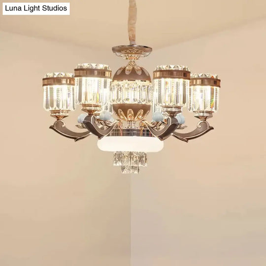 Modern 6/8-Light Gold Chandelier Pendant With Crystal Block Shade For Living Room Ceiling