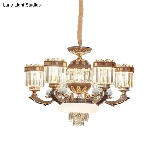 Modern Gold Chandelier Pendant Light With Crystal Block Shade - 6/8 Lights Living Room Ceiling Hang