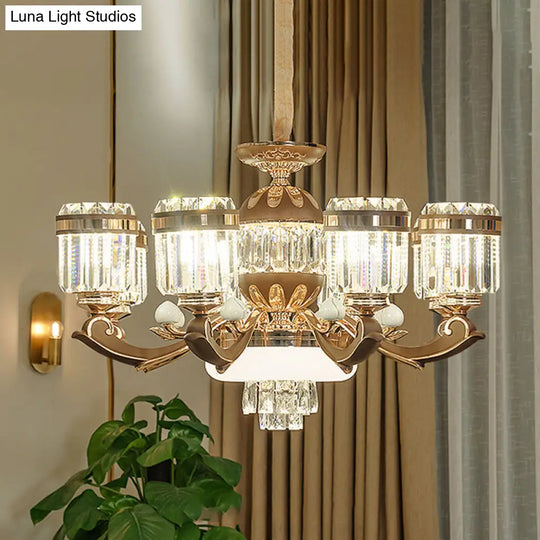 Modern Gold Chandelier Pendant Light With Crystal Block Shade - 6/8 Lights Living Room Ceiling Hang