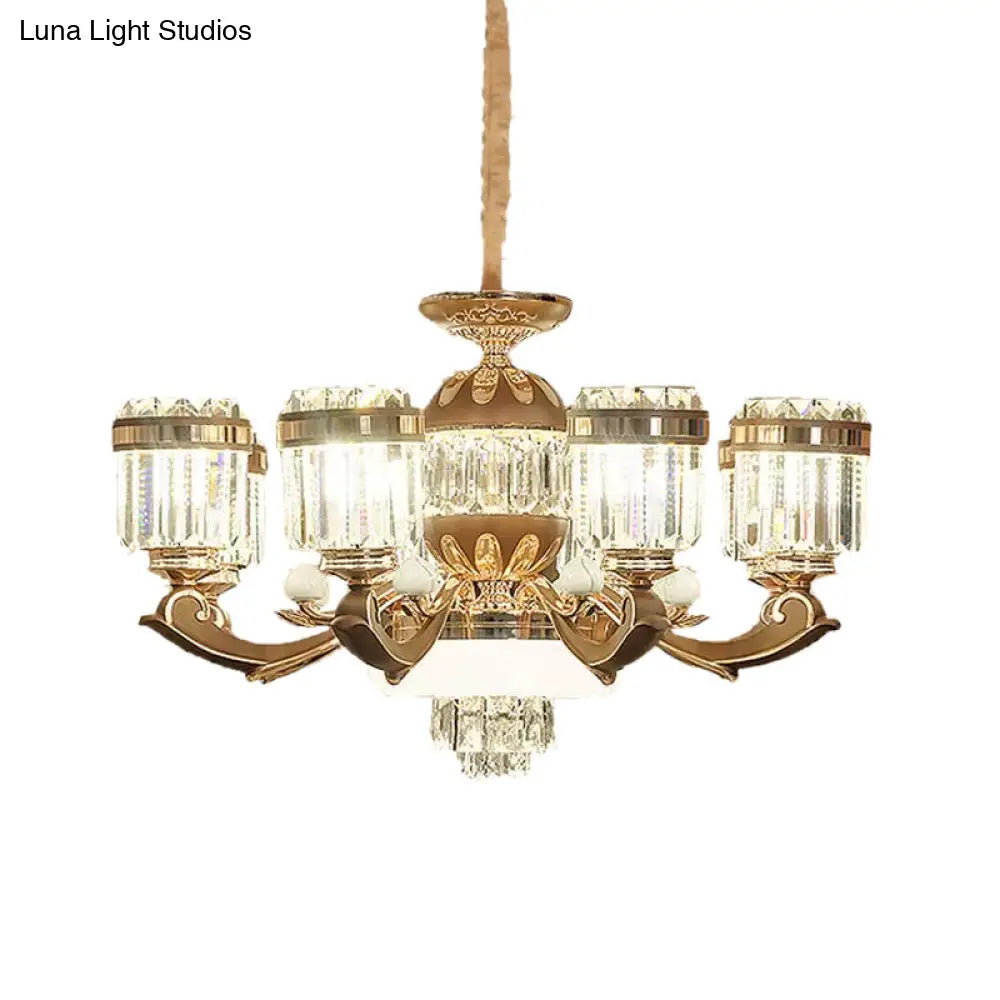 Modern Gold Chandelier Pendant Light With Crystal Block Shade - 6/8 Lights Living Room Ceiling Hang