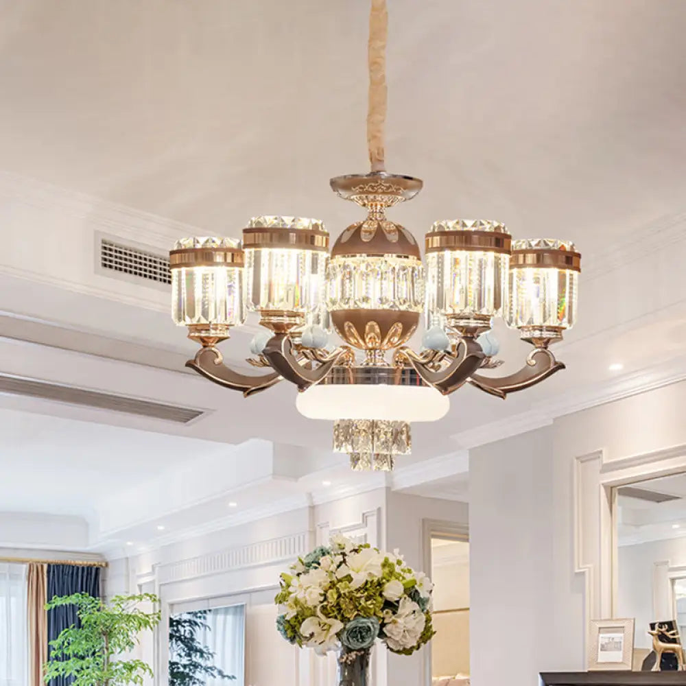 Modern 6/8-Light Gold Chandelier Pendant With Crystal Block Shade For Living Room Ceiling 6 /