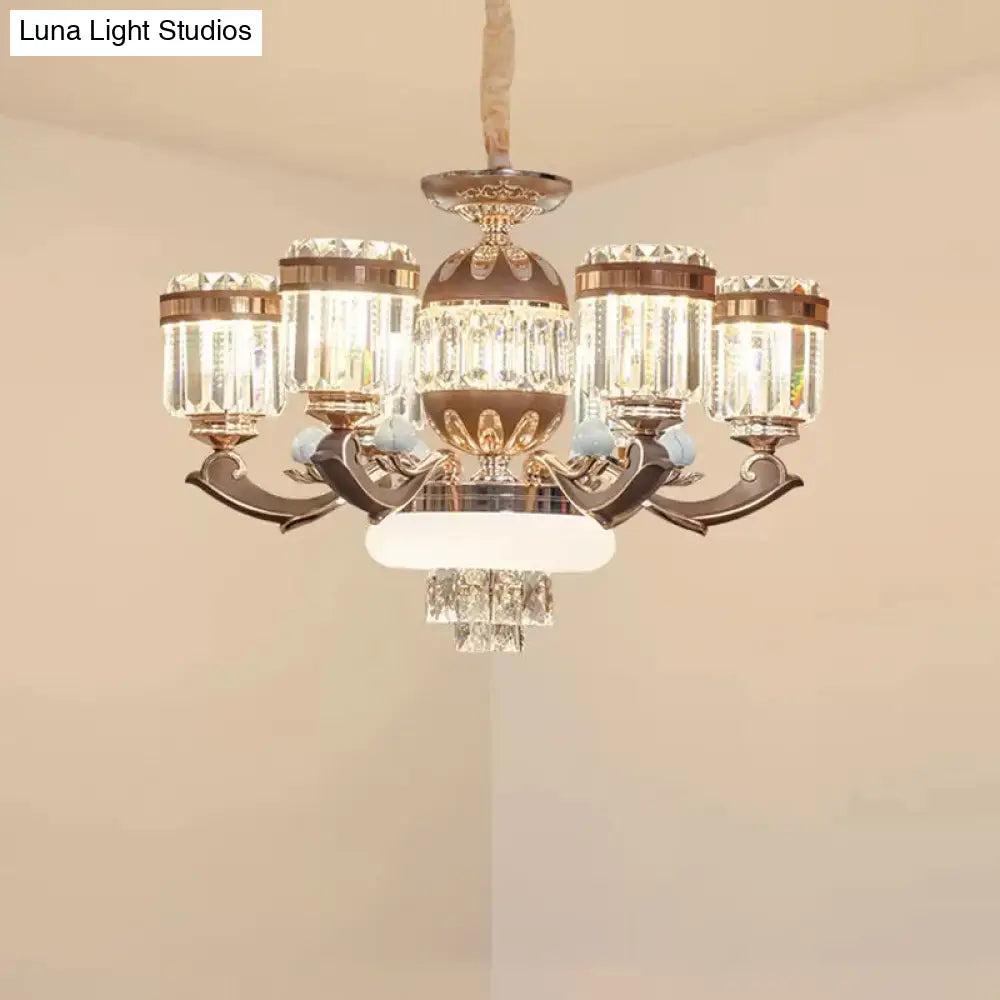 Modern Gold Chandelier Pendant Light With Crystal Block Shade - 6/8 Lights Living Room Ceiling Hang