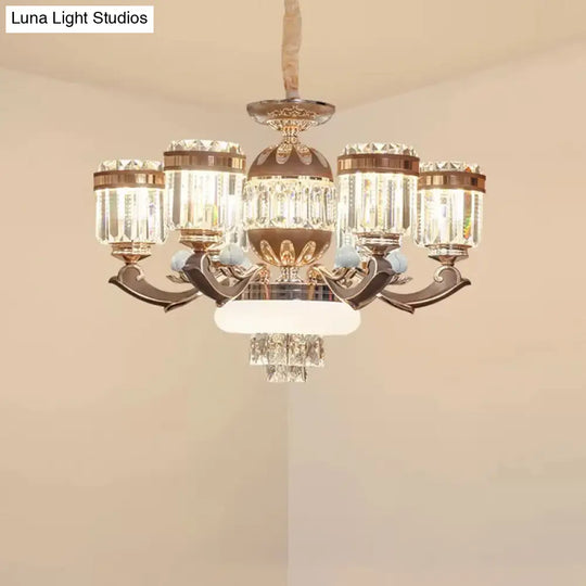 Modern Gold Chandelier Pendant Light With Crystal Block Shade - 6/8 Lights Living Room Ceiling Hang