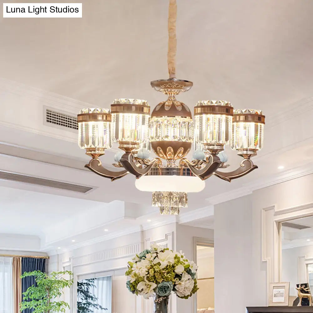 Modern Gold Chandelier Pendant Light With Crystal Block Shade - 6/8 Lights Living Room Ceiling Hang