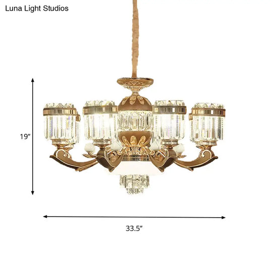 Modern Gold Chandelier Pendant Light With Crystal Block Shade - 6/8 Lights Living Room Ceiling Hang