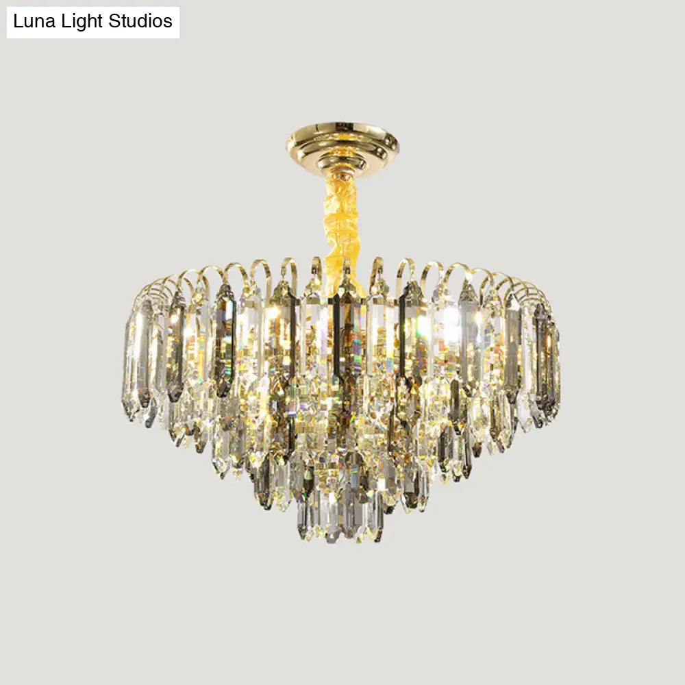 Contemporary Silver Chandelier - Clear Crystal Conical Ceiling Light For Bedroom (6/9/16-Bulb)