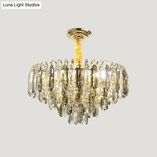 Contemporary Silver Chandelier - Clear Crystal Conical Ceiling Light For Bedroom (6/9/16-Bulb)