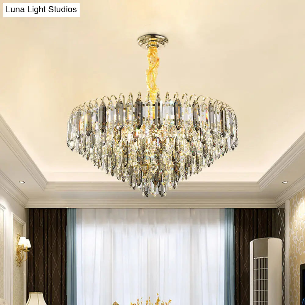 Contemporary Silver Chandelier - Clear Crystal Conical Ceiling Light For Bedroom (6/9/16-Bulb)