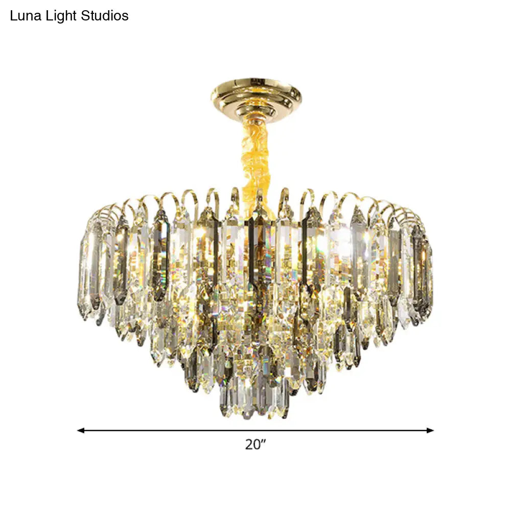 Contemporary Silver Chandelier - Clear Crystal Conical Ceiling Light For Bedroom (6/9/16-Bulb)