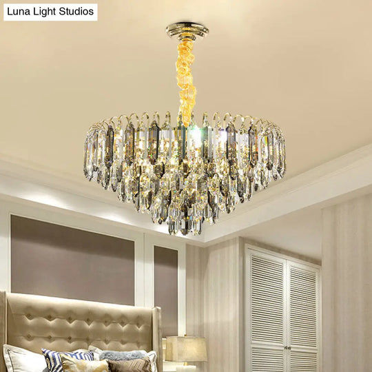 Contemporary Silver Chandelier - Clear Crystal Conical Ceiling Light For Bedroom (6/9/16-Bulb)