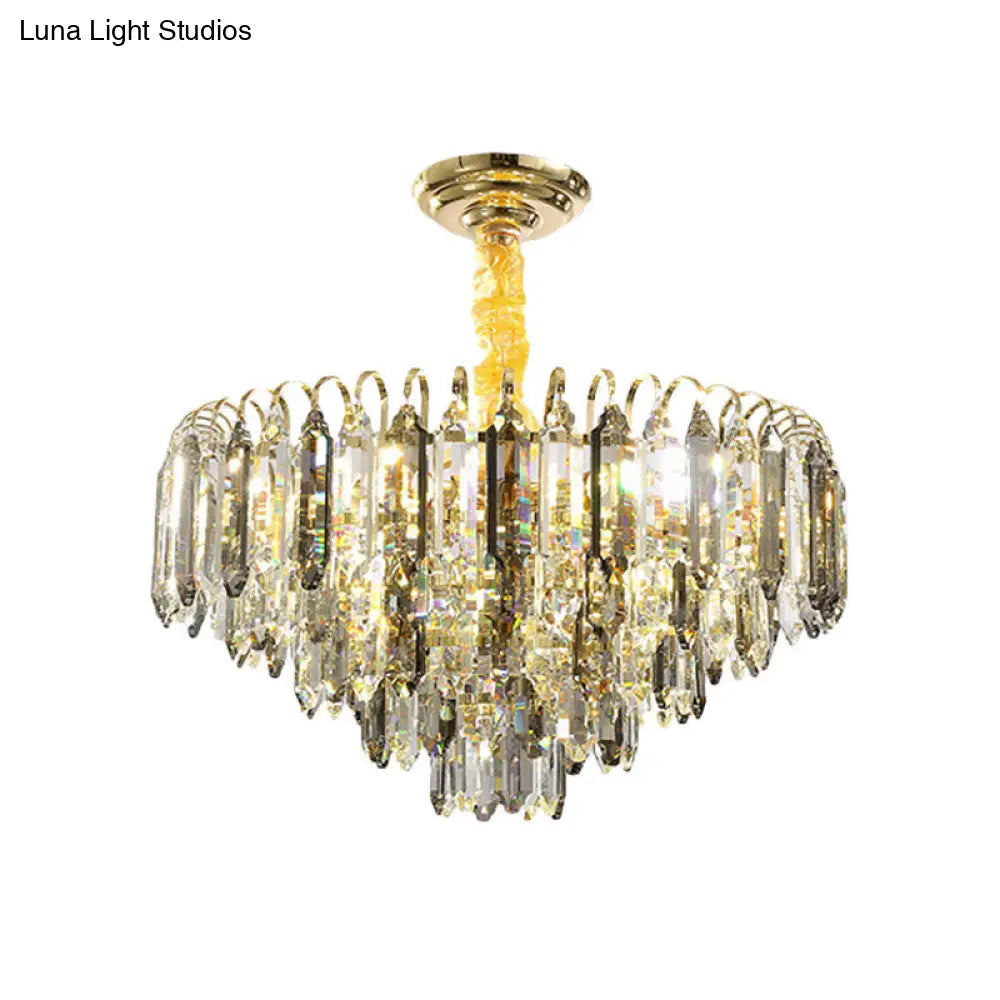 Contemporary Silver Chandelier - Clear Crystal Conical Ceiling Light For Bedroom (6/9/16-Bulb)