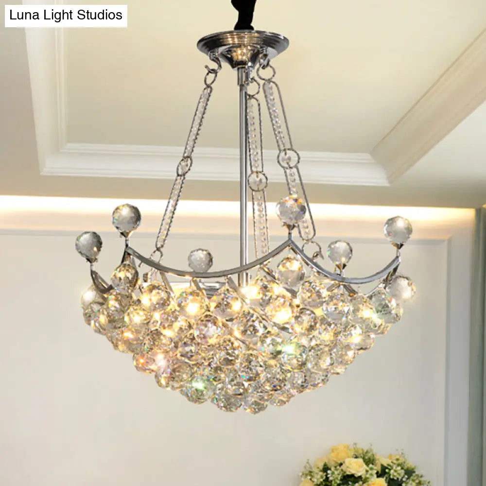 Modern 6-Bulb Chrome Suspension Chandelier For Dining Table - Clear Crystal Bowl Design