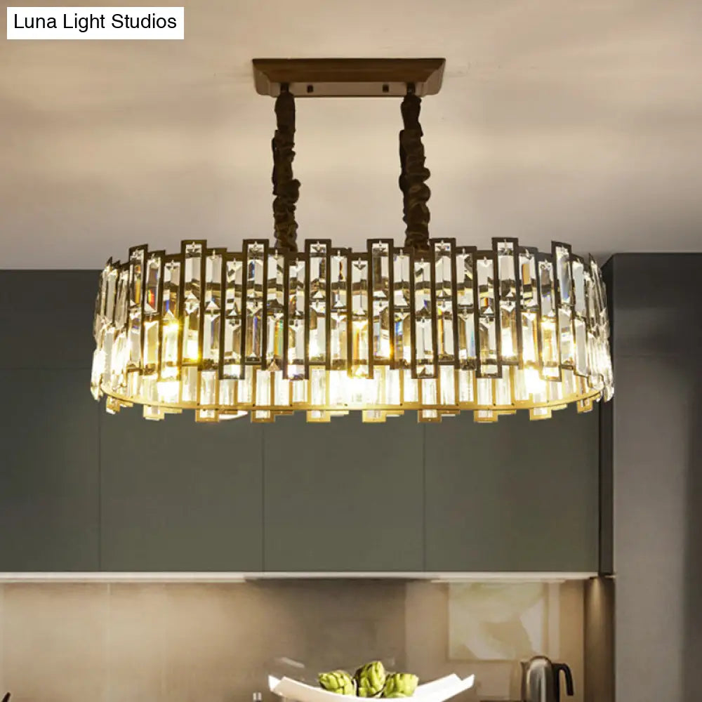 Modern 6-Bulb Island Pendant Light With Crystal Block Shade And Black Finish