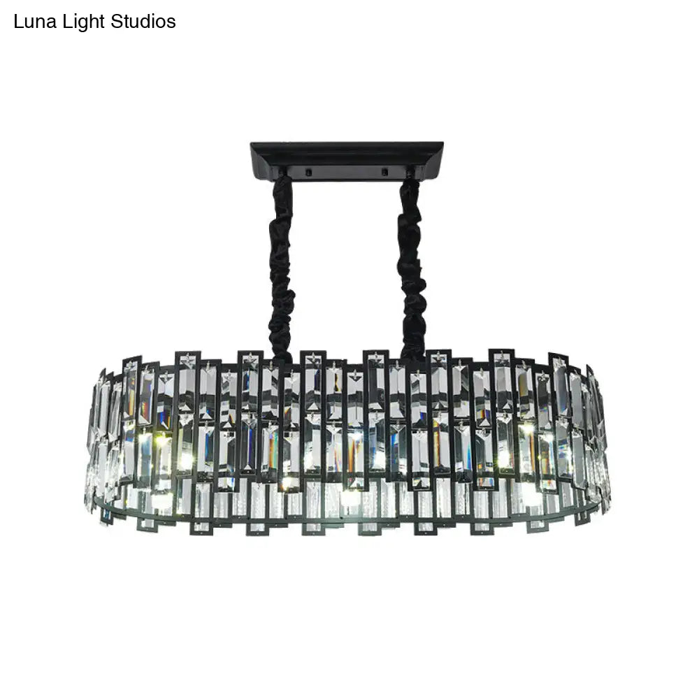 Modern 6-Bulb Island Pendant Light With Crystal Block Shade And Black Finish