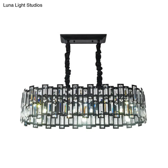 Modern 6-Bulb Island Pendant Light With Crystal Block Shade And Black Finish