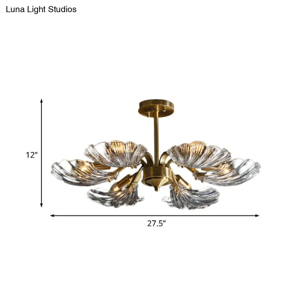 Modern 6 - Bulb Shell Glass Ceiling Light In Brass For Bedroom