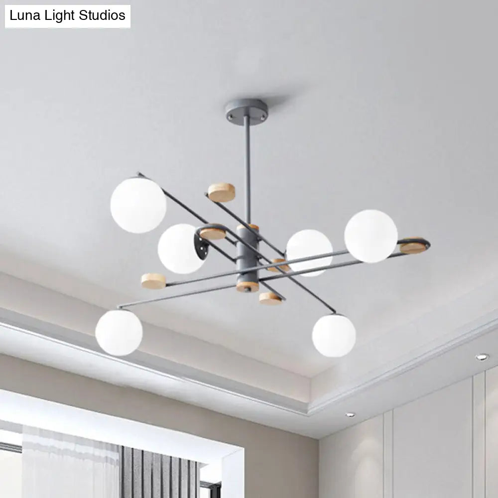 Modern 6-Head Ball Chandelier With Milky Glass And Black/Grey Finish For Living Room Lighting Grey