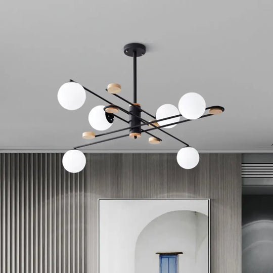 Modern 6-Head Black/Grey Chandelier Lighting Fixture For Living Room With Milky Glass Black