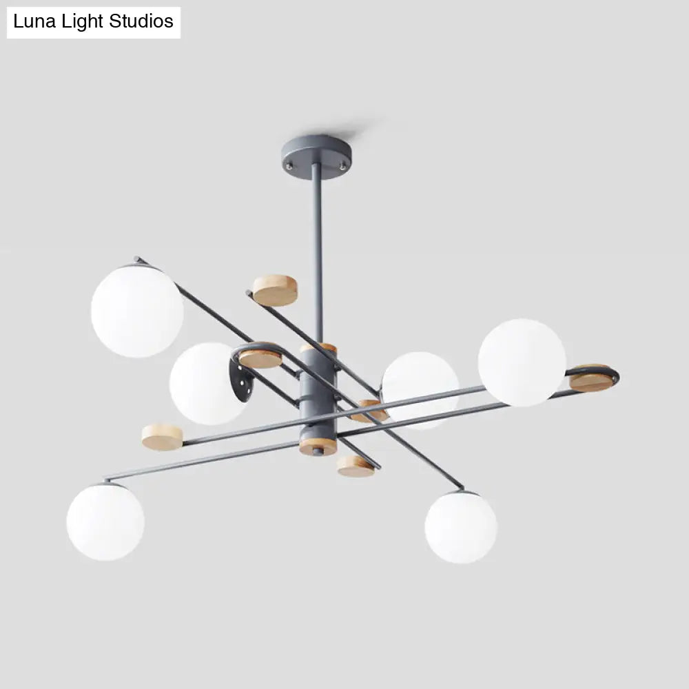 Modern 6-Head Ball Chandelier With Milky Glass And Black/Grey Finish For Living Room Lighting