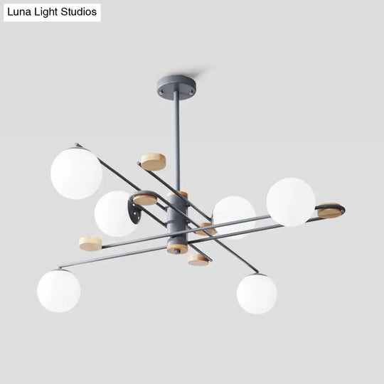 Modern 6-Head Ball Chandelier With Milky Glass And Black/Grey Finish For Living Room Lighting