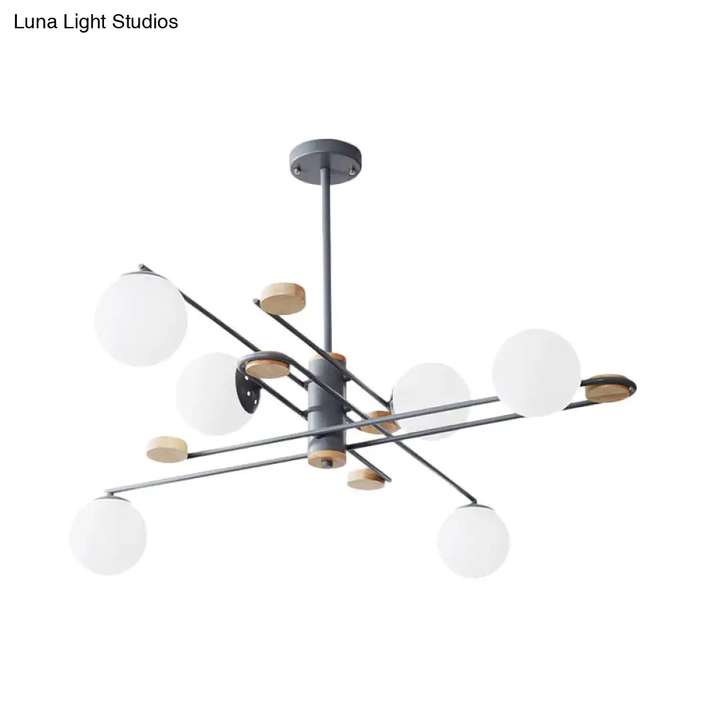 Modern 6-Head Ball Chandelier With Milky Glass And Black/Grey Finish For Living Room Lighting