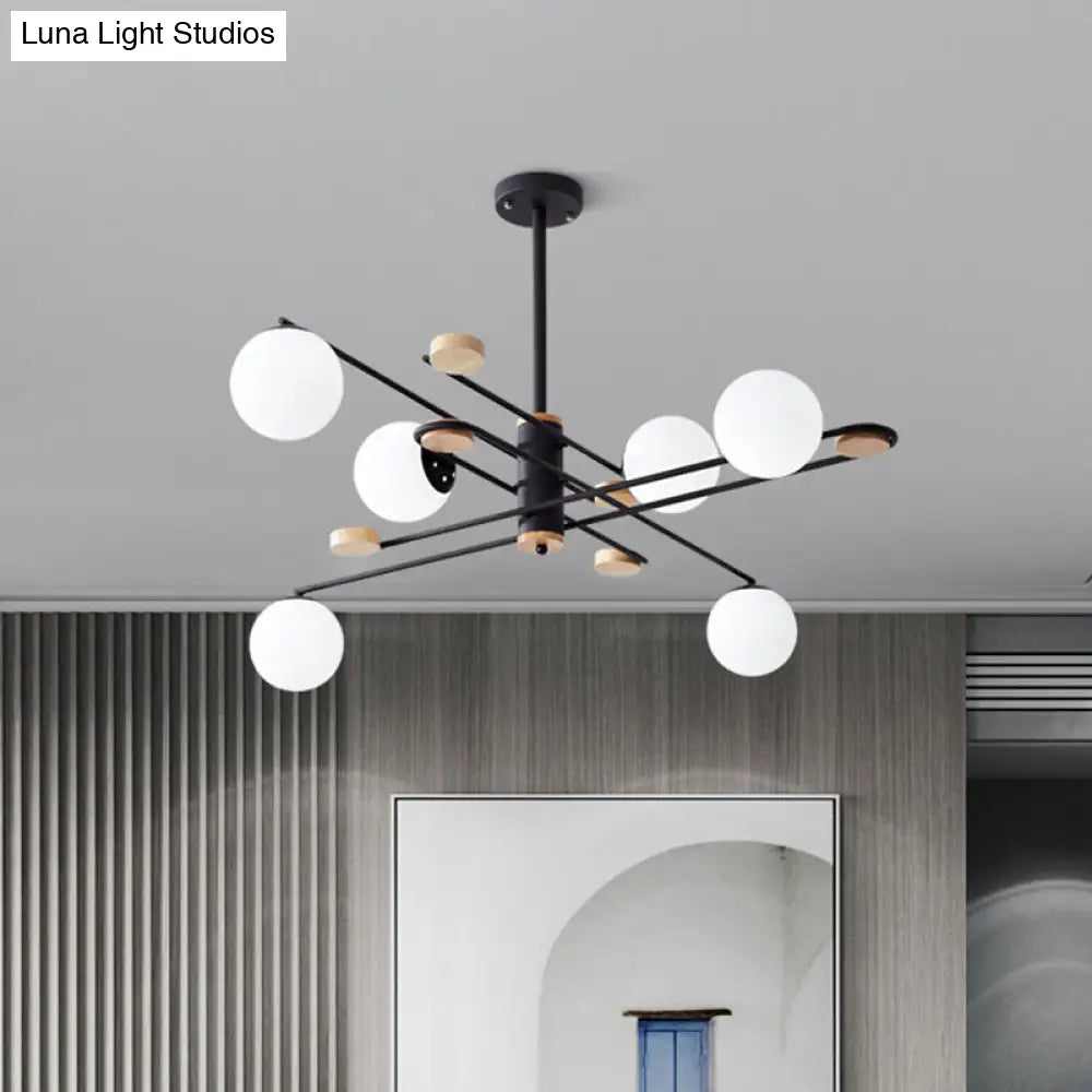 Modern 6-Head Ball Chandelier With Milky Glass And Black/Grey Finish For Living Room Lighting Black