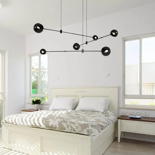 Modern 6-Head Black Pendant Light: Cast Iron Molecule Design For Bedroom Chandelier