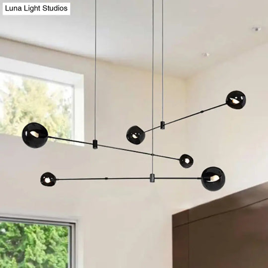 Modern 6-Head Black Pendant Light: Cast Iron Molecule Design For Bedroom Chandelier