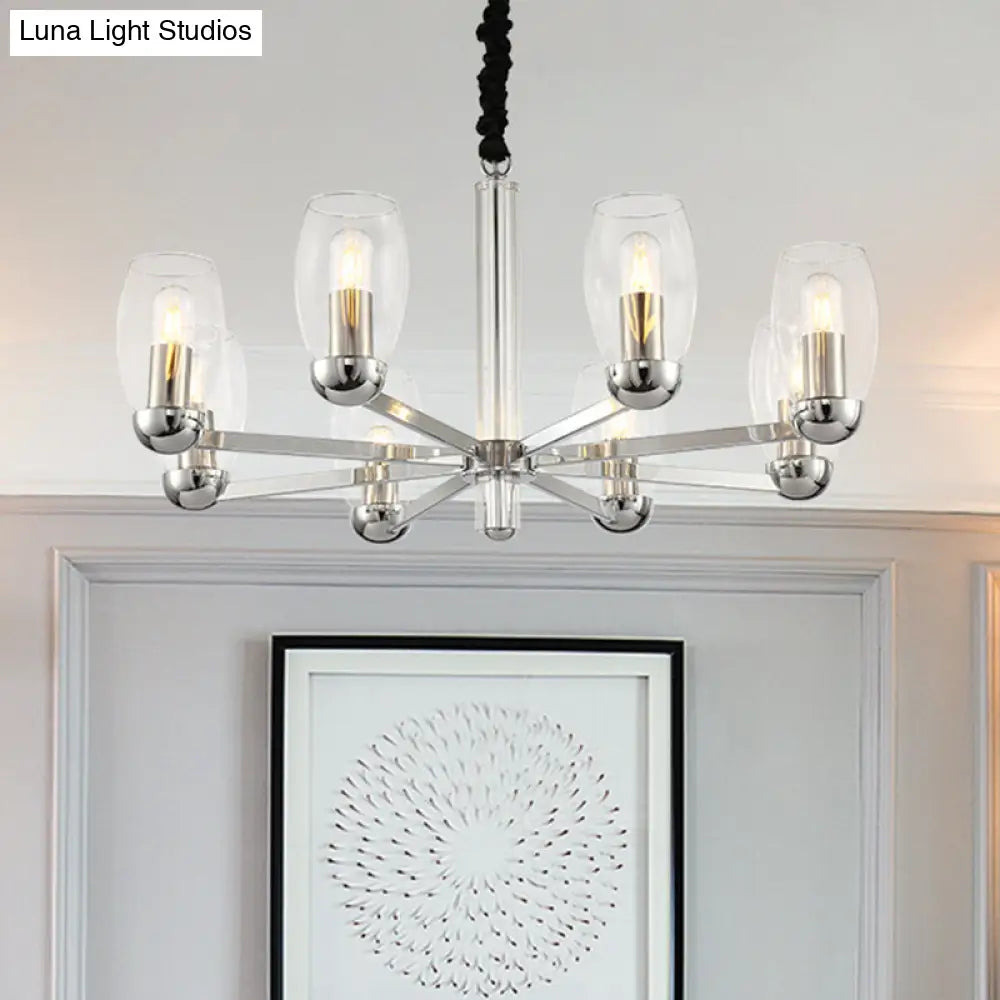 Modern Glass Candle Chandelier With Chrome Finish - 6 Head Pendant Light Fixture