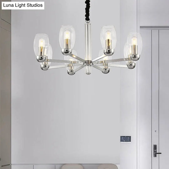 Modern Glass Candle Chandelier With Chrome Finish - 6 Head Pendant Light Fixture