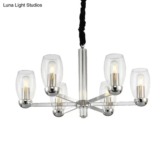 Modern Glass Candle Chandelier With Chrome Finish - 6 Head Pendant Light Fixture