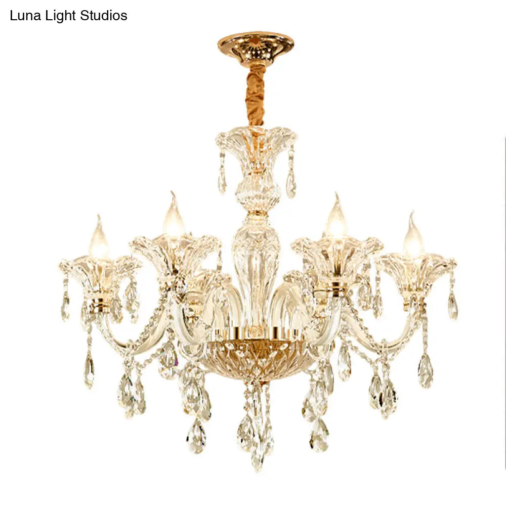 Modern 6-Head Clear Glass Candle Chandelier - Ideal Bedroom Lighting Fixture