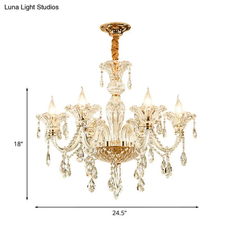 Modern 6-Head Clear Glass Candle Chandelier - Ideal Bedroom Lighting Fixture