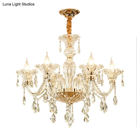 Modern 6-Head Clear Glass Candle Chandelier - Ideal Bedroom Lighting Fixture