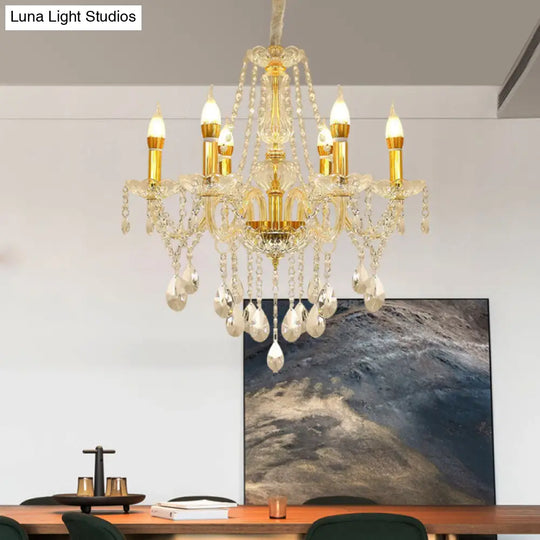 Modern 6-Head Crystal Swag Chandelier - Elegant Gold Finish Hanging Light Kit