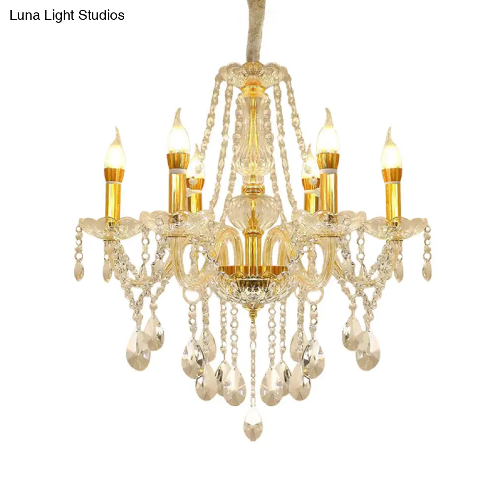 Modern 6-Head Crystal Swag Ceiling Chandelier Kit With Gold Finish