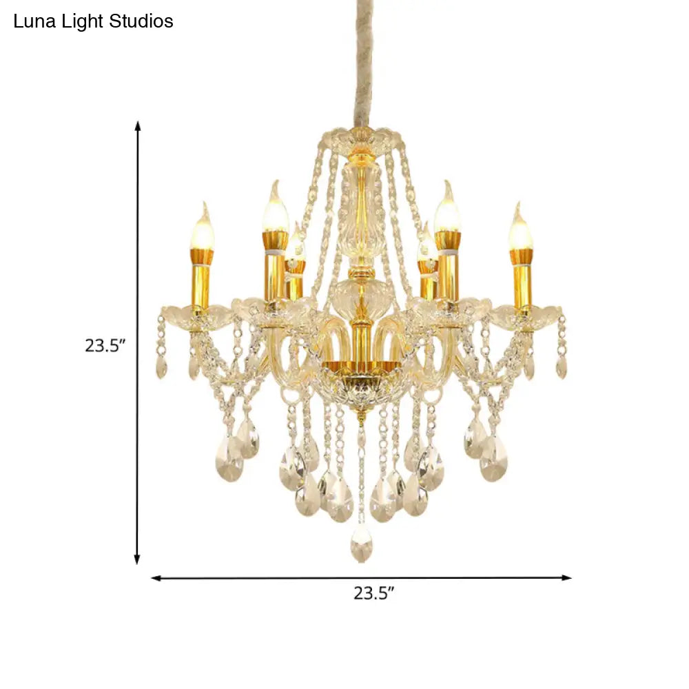 Modern 6-Head Crystal Swag Ceiling Chandelier Kit With Gold Finish