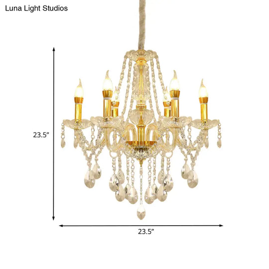 Modern 6-Head Crystal Swag Ceiling Chandelier Kit With Gold Finish