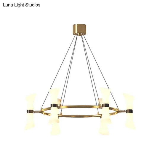 Modern 6-Head Gold Chandelier With Frosted Glass Shade - Stylish Flared Ceiling Suspension Lamp