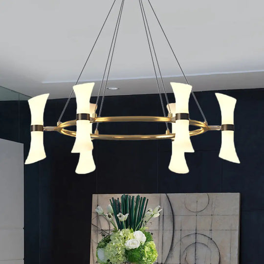 Modern 6-Head Gold Chandelier With Frosted Glass Shade