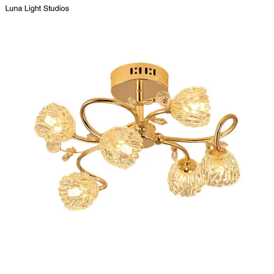 Modern 6-Head Gold Flower Ceiling Light With Crystal Shade