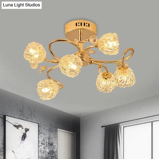 Modern 6-Head Gold Flower Ceiling Light With Crystal Shade