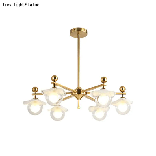 Modern 6-Head Gold Radial Led Chandelier With Clear Glass Globe Pendant